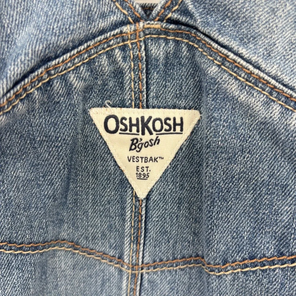 OshKosh B'gosh Denim Overall Dress Kids 3T Blue Distressed Hickory Stripe Jumper